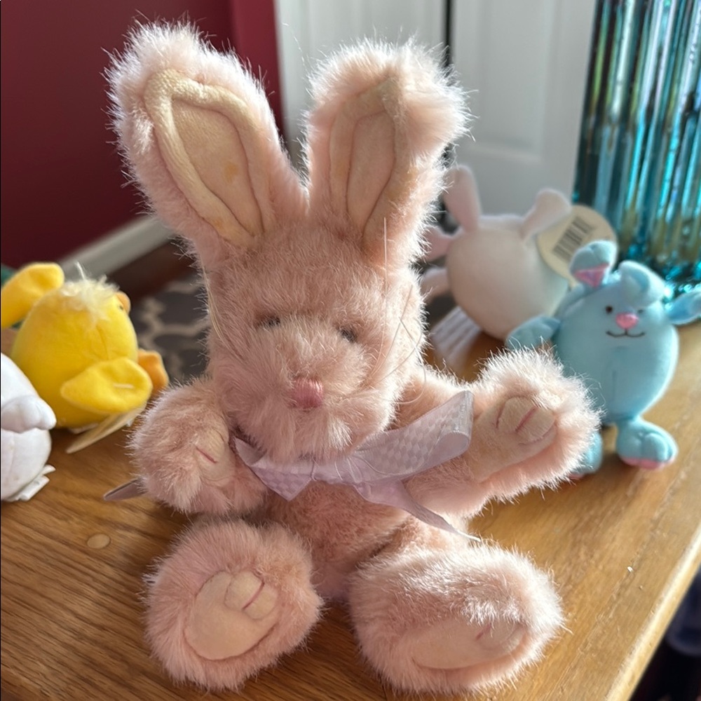 Boyds Bear Plush Bunny in Pink with purple bow